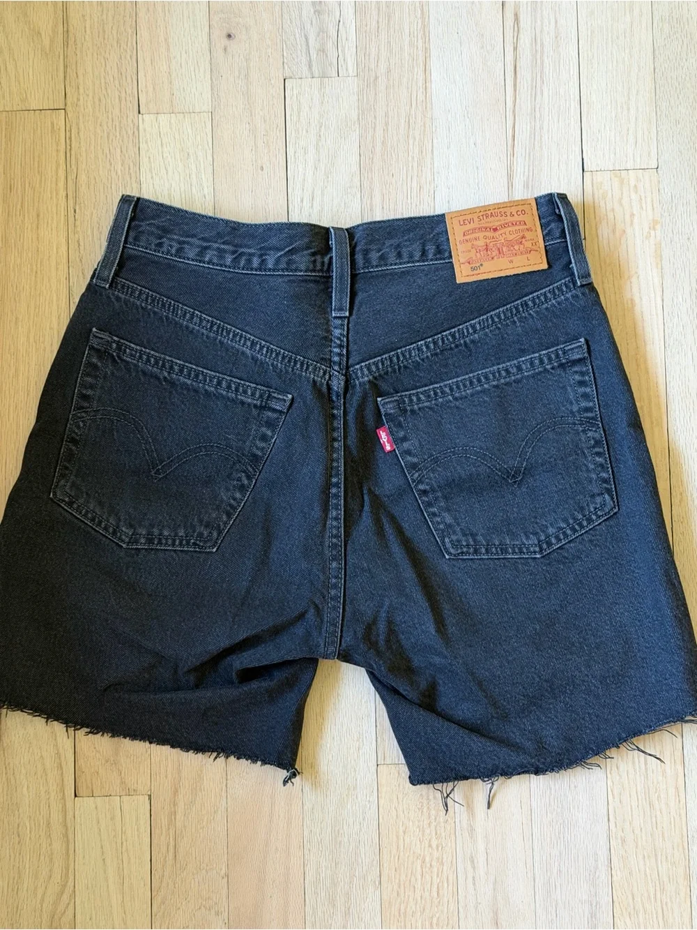 Levi's Black Frayed Hem Denim Cutoff Shorts - Picture 2 of 3